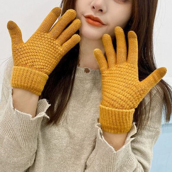 2/$30 Black Knit Touchscreen Gloves Brushed Fleece Lined Winter Warm Unisex - Picture 6 of 7